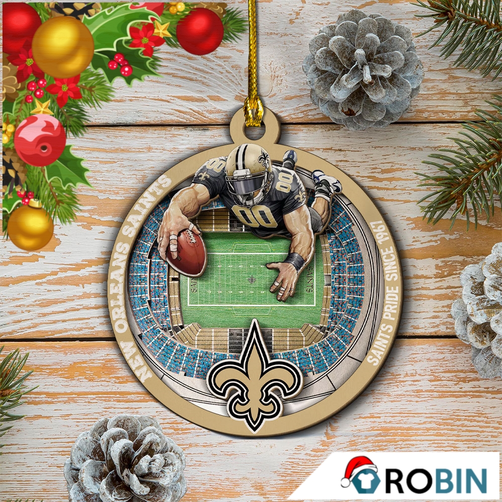 New Orleans Saints Mascot 2 Layered Wood Christmas Ornament