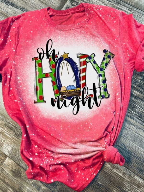 Christmas Oh Holy Night Bleached T-Shirt