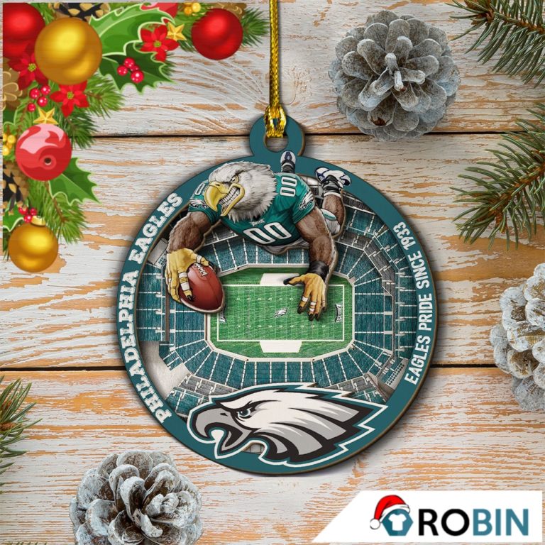 Philadelphia Eagles Football Mascot 2 Layered Wood Christmas Ornament