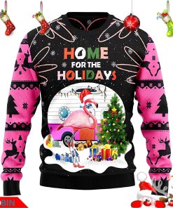 Pink Flamingo 2021 Ugly Christmas Sweater Home for The Holidays