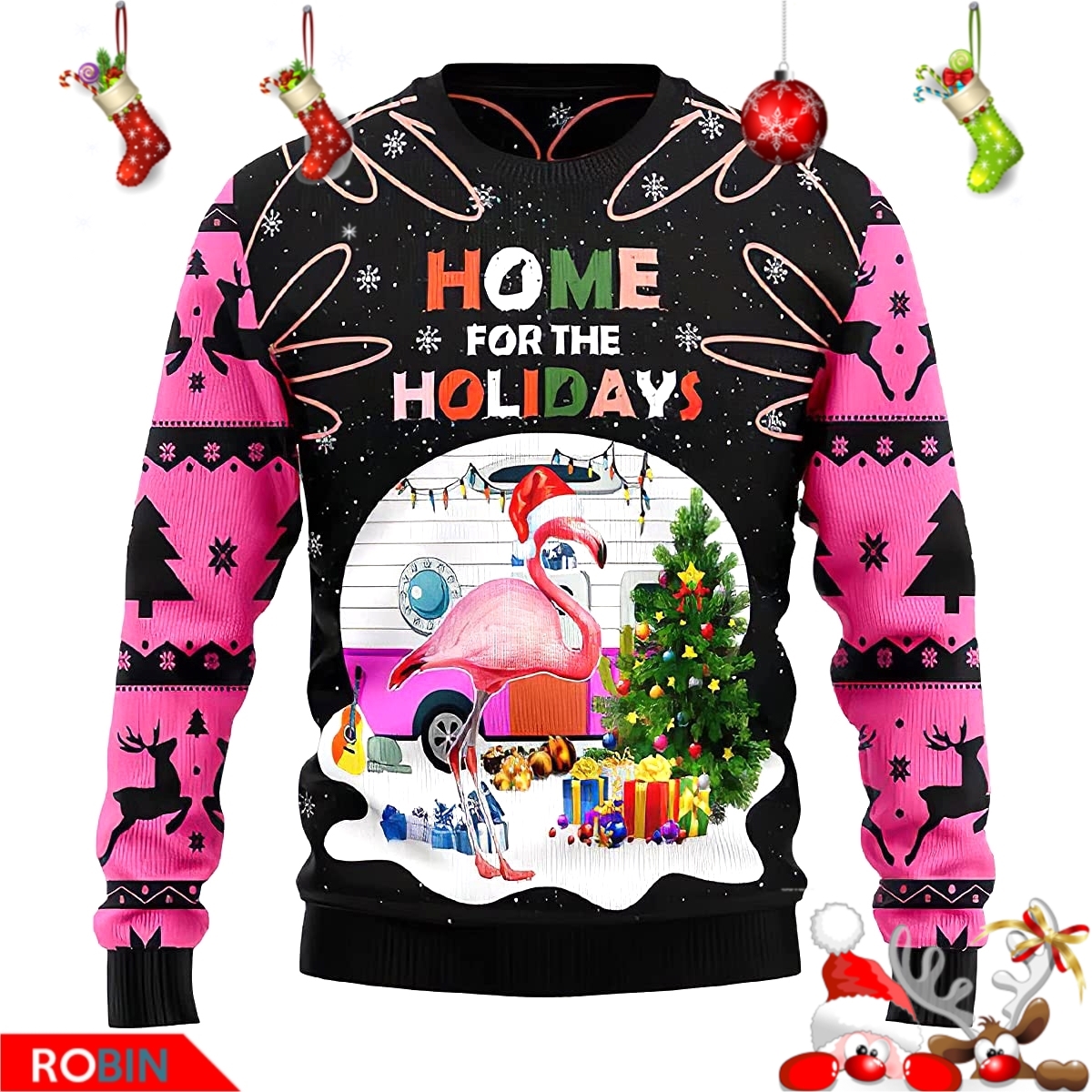 Pink Flamingo 2021 Ugly Christmas Sweater Home for The Holidays ...