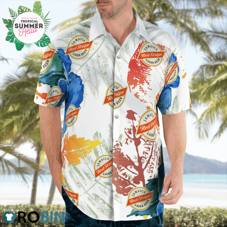 Red Stripe Beer Hawaiian Shirts, Casual Button Down Short Sleeve Shirt