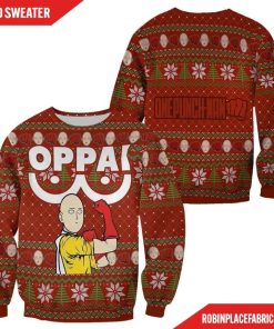 Saitama Oppai Ugly Christmas Sweater One Punch Man Anime Xmas