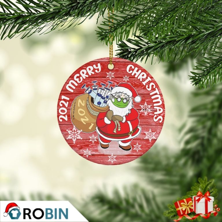 Santa Claus and Vaccine Funny Christmas 2021 Ornaments Pandemic holiday