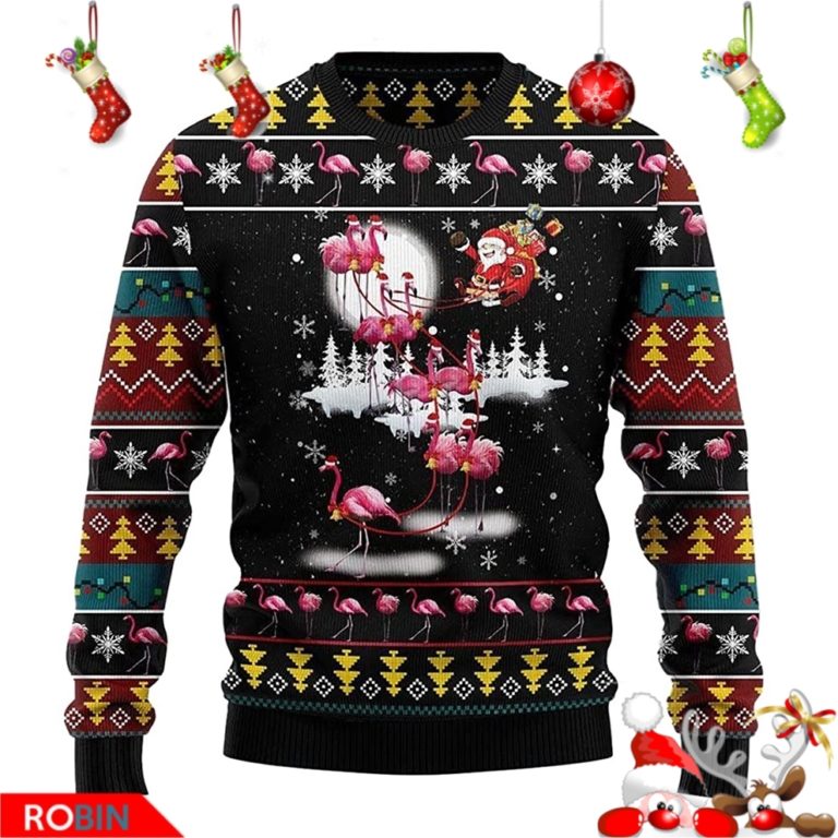 Santa Ride Flamingo Reindeer Unisex Ugly Christmas Sweater