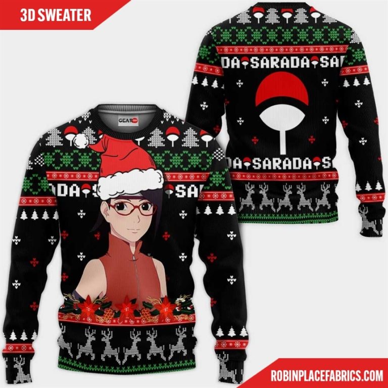 Sarada Uchiha Ugly Christmas Sweater Custom Boruto Anime Xmas Gifts
