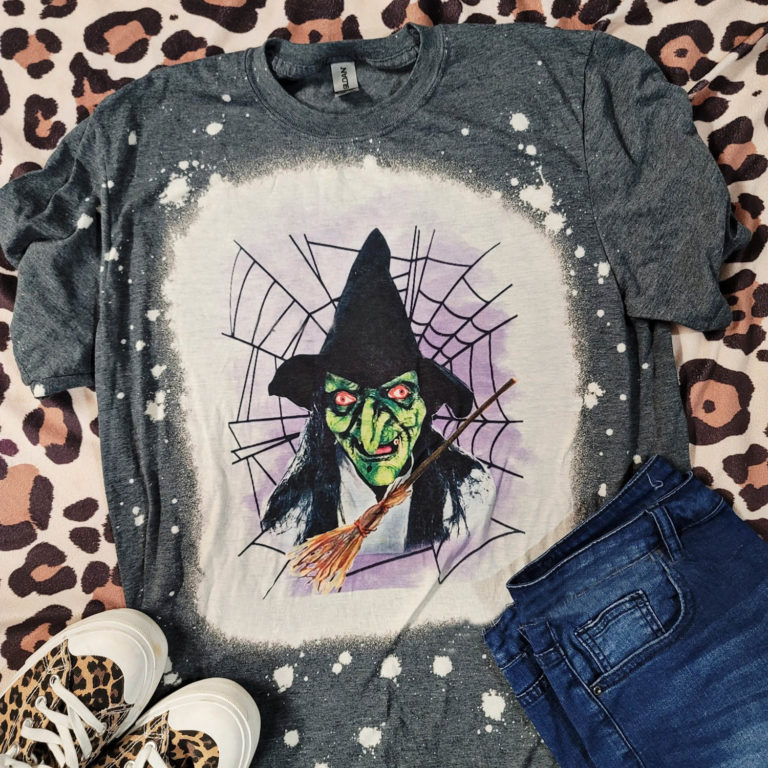 Scary Ugly Green Witch Bleached T-Shirt