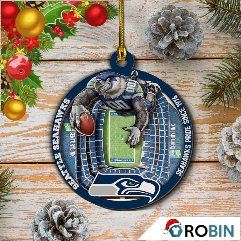 Seattle Seahawks Football Mascot 2 Layered Wood Christmas Ornament