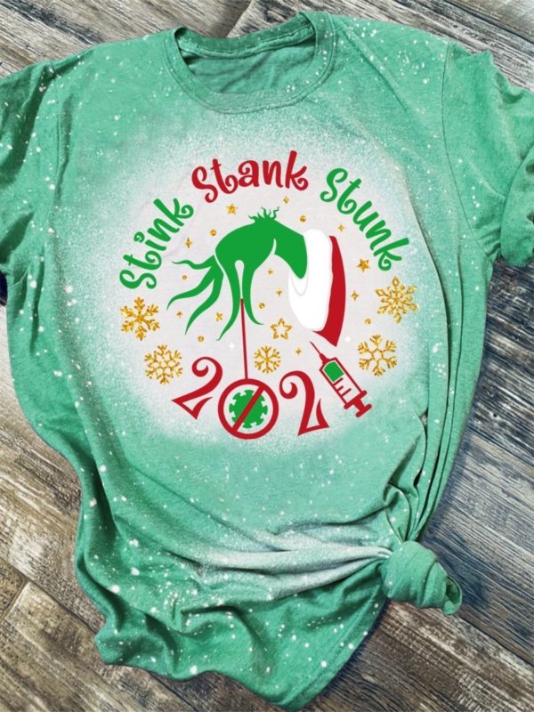 Stink Stank Stunk 2021 Christmas Bleached T-Shirt