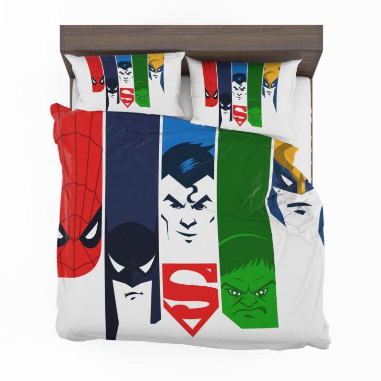 Superheroes Spider Man Batman Superman Hulk Wolverine Bedding Set
