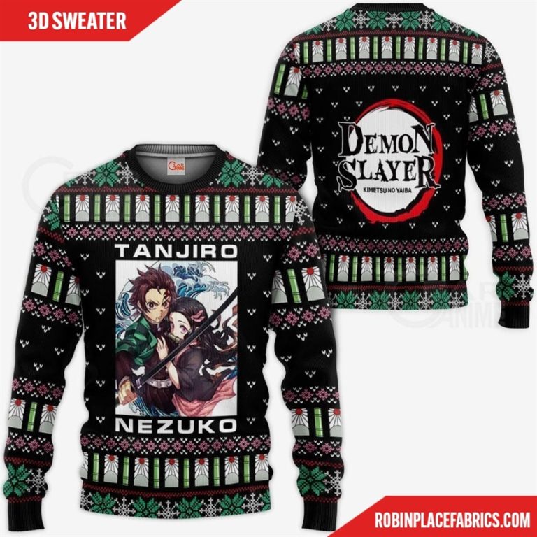 Tanjiro And Nezuko Ugly Sweater Christmas Demon Slayer Anime Gift