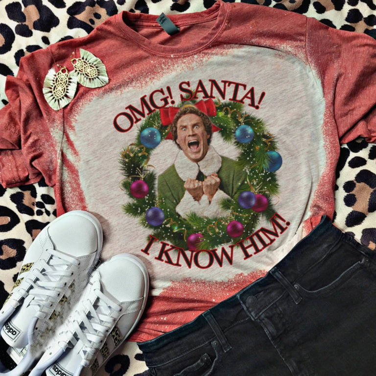 The Elf Omg Santa I Know Him Bleached T-Shirt