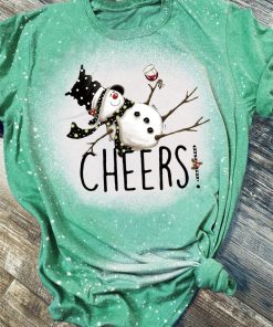 Tipsy Snowman Wine Cheers 3D Print Bleached T-Shirt