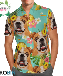 Tropical Pineapple Bulldog Hawaiian Shirts