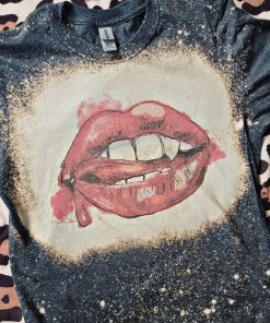 Vampire Lips Halloween Horror Movie Bleached T-Shirt