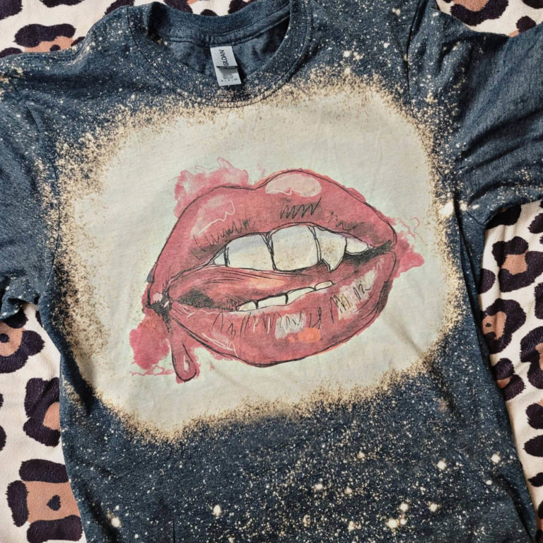 Vampire Lips Halloween Horror Movie Bleached T-Shirt
