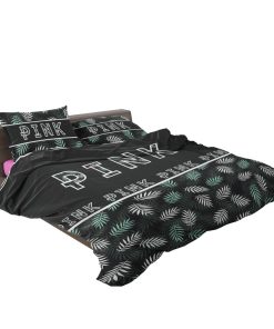 VS Pink Pattern with Green and White Palm Leaves Bedding Set