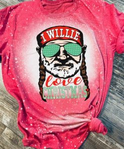 Willie Nelson I Willie Love Christmas Bleached T-Shirt