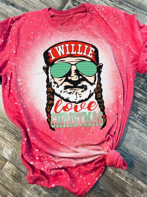 Willie Nelson I Willie Love Christmas Bleached T-Shirt
