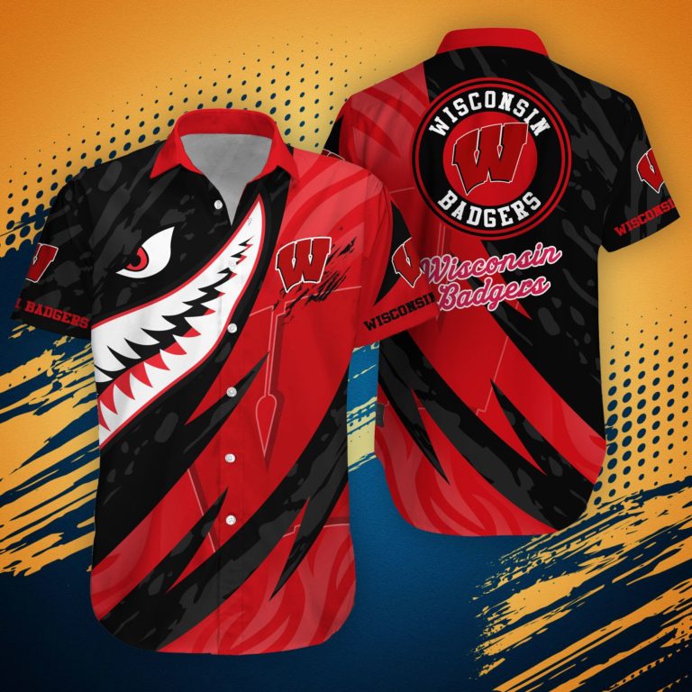 Wisconsin Badgers Shirt Hawaiian Shirt Shark Summer Hawaiian Style