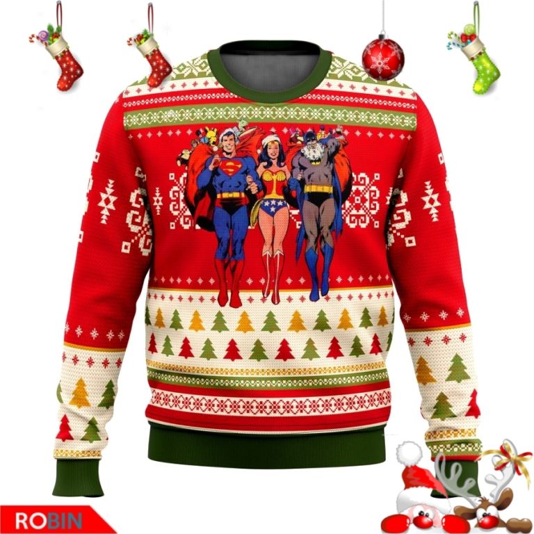 Wonder Woman Batman Superman Ugly Christmas Sweater