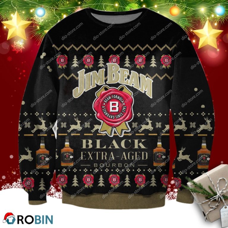 3d Print Jim Beam Black Extra Aged Bourbon Ugly Christmas Sweater