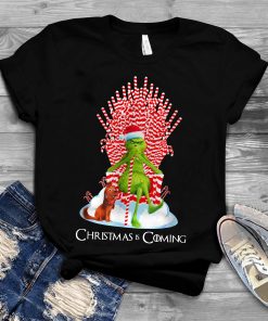 Grinch Is Coming Candy Cane Throne Funny Christmas Parody Shirts