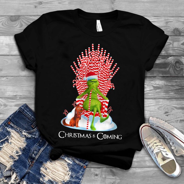 Grinch Is Coming Candy Cane Throne Funny Christmas Parody Shirts