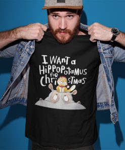 I Want A Hippopotenuse For Christmas Shirt Funny Hippopotamus and Cat Xmas Gift