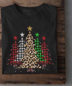 Merry Christmas Trees with Buffalo Plaid &amp; Leopard Design T-Shirt