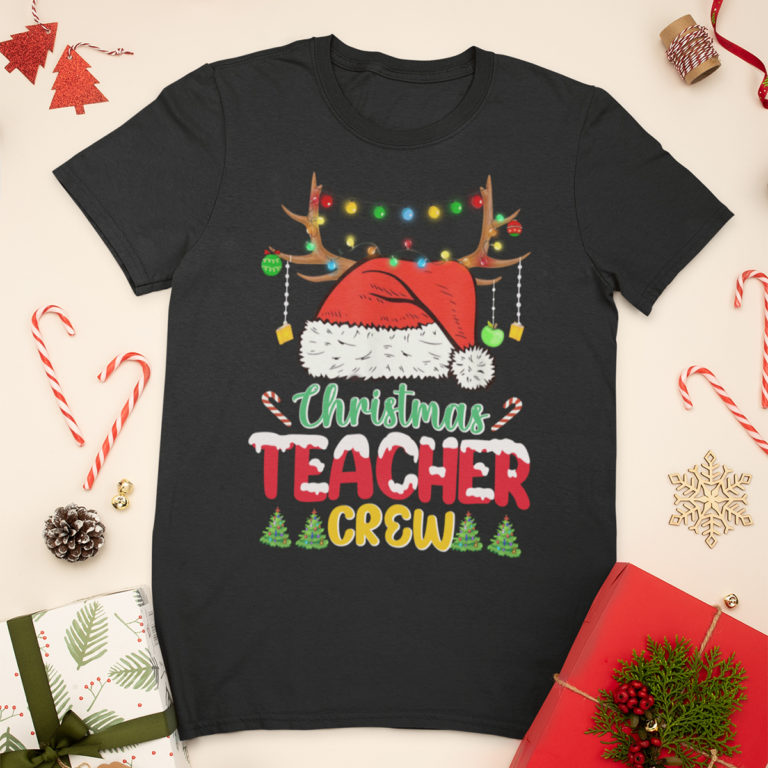 Santa and Reindeer Teacher Crew Merry Christmas Shirt (T-shirt, Hoodie Sweatshirt)