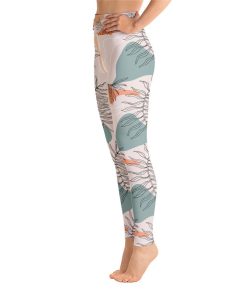 Abstract Leaves Pattern Yoga Leggings Women, Pastel Art High Waisted Pants Abstract Leaves Pattern Yoga Leggings Women, Pastel Art High Waisted Pants