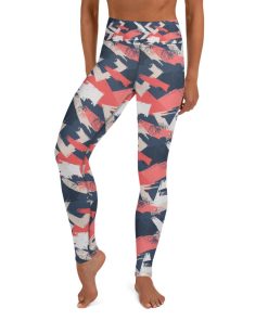 Abstract Pattern Yoga Leggings Women, Blue Red High Waisted Pants Abstract Pattern Yoga Leggings Women, Blue Red High Waisted Pants