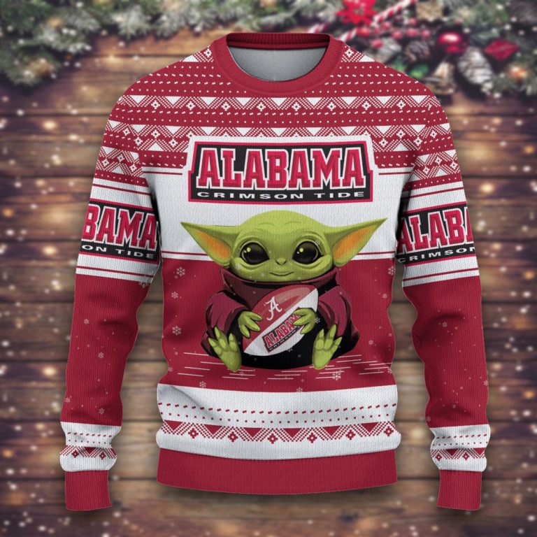 Alabama Crimson Baby Yoda Tide Merry Christmas Knitted Ugly Sweater