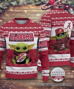 Alabama Crimson Baby Yoda Tide Merry Christmas Knitted Ugly Sweater