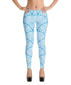 Aqua Blue Mandala Leggings, Lotus Geometric Printed Yoga Pants Aqua Blue Mandala Leggings, Lotus Geometric Printed Yoga Pants