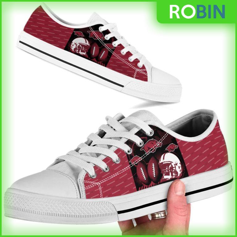 Arkansas Razorbacks NCAA Football Helmet Canvas Low Top Shoes