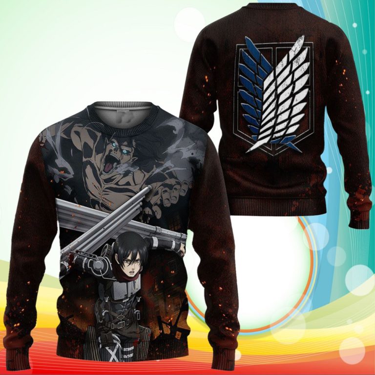 Attack On Tian Mikasa Ackerman Sweatshirt AOT Final Season Anime 3D Printed Sweater