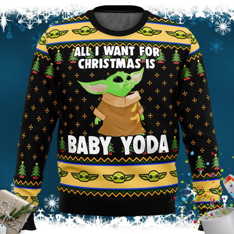 Baby Yoda All I Want Mandalorion Star Wars Ugly Christmas Sweater