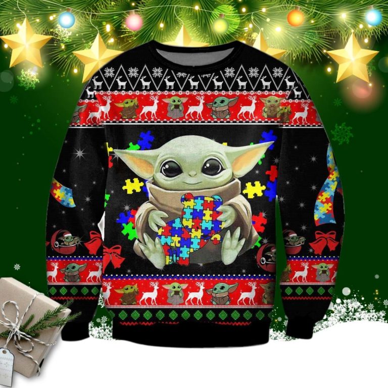 Baby Yoda With Puzzles Autism 3d Print Ugly Christmas Sweater