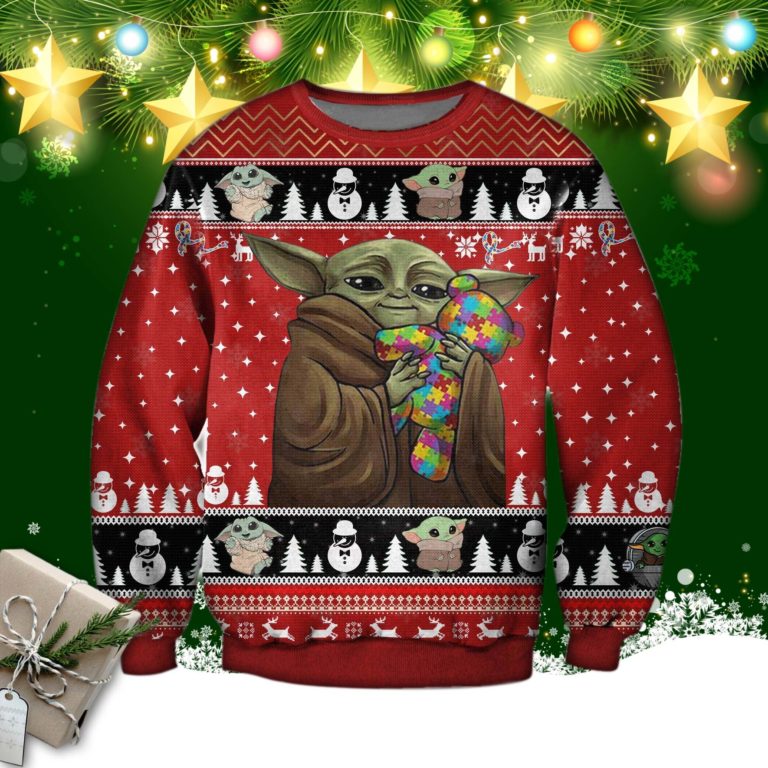 Baby Yoda With Puzzles Autism 3d Print Ugly Christmas Sweatshirt, Sweater