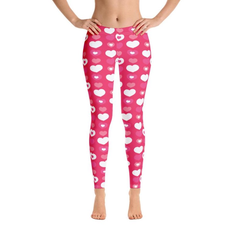 Bachelorette Party Leggings, Hearts Print Pink Leggings