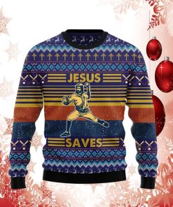 Baseball Jesus Save Ugly Christmas Sweater