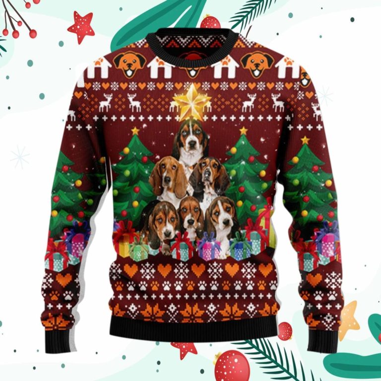 Basset Hound Pine Tree Ugly Christmas Sweater