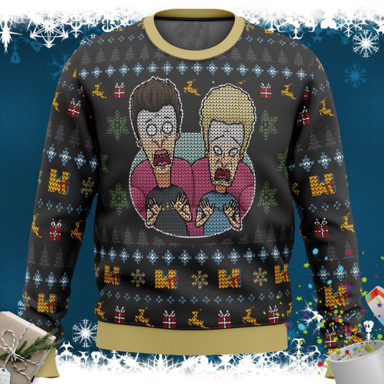 Beavis and Butthead Surprise Reaction Ugly Christmas Sweater