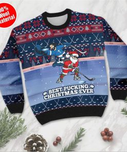 Best Pucking Christmas Ever Jesus And Santa Claus Ugly Christmas Sweater For Ice Hokey Best Pucking Christmas Ever Jesus And Santa Claus Ugly Christmas Sweater For Ice Hokey