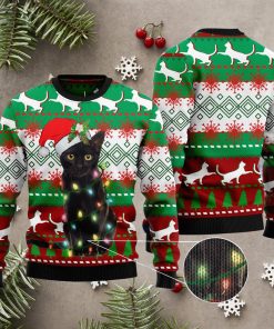 Black Cat Light Christmas Ugly Sweater Black Cat Light Christmas Ugly Sweater