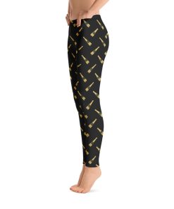Black Champagne Bottle Print Leggings, High Waisted Pants Black Champagne Bottle Print Leggings, High Waisted Pants