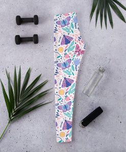 Butterfly Leggings, Floral Flowers Printed Yoga Pants Butterfly Leggings, Floral Flowers Printed Yoga Pants