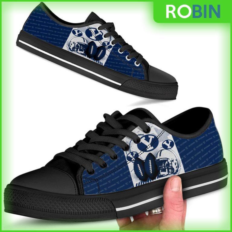 BYU Cougars NCAA Football Helmet Low Top Canvas Shoes